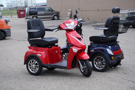 Best deals on Electric Mobility Scooters in Edmonton Alberta Canada. We have 3 or 4 Wheel Mobility Scooters with up to 2 people that can ride. Affordable prices mobility scooters from 500W to 1000W Motors. Street Legal No License Required. Forward and Reverse. Best travel mobility scooter. Basket & backup camera.